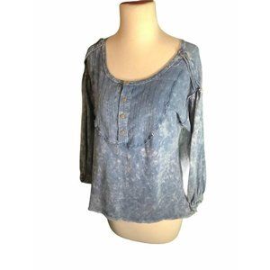 Free People We The Free Blue Acid Wash Top